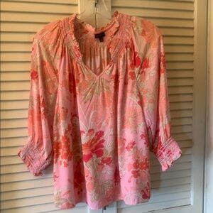 Talbots Pink Smocked Relaxed Blouse